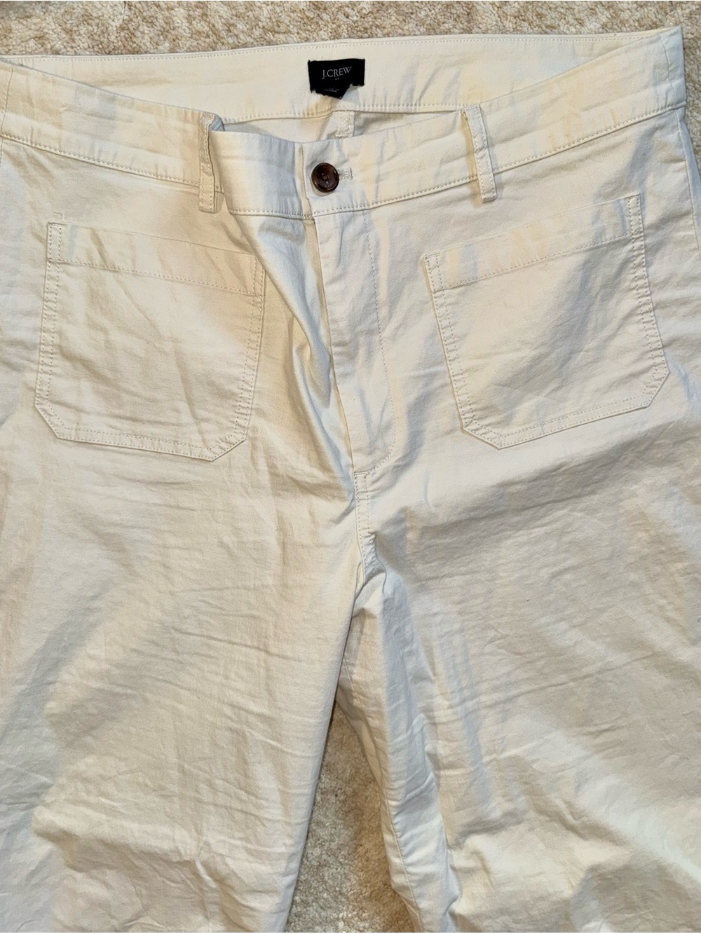 J Crew Women’s Lizzie Wide Leg Pants High Rise Patch Pocket Natural Cream 33 EUC